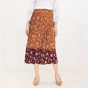 LOFT • Floral Pleated Midi Skirt